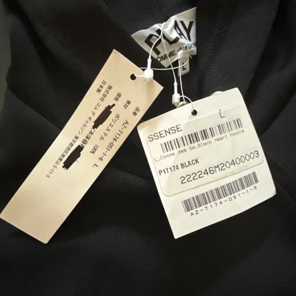 $270 PLAY Comme des Garcons Black Pullover Heart Hoodie AZ-T174-051 Mens Large - Picture 9 of 11